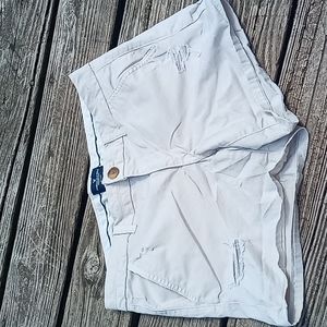 American eagle stretch midi khaki distressed shorts EUC like new